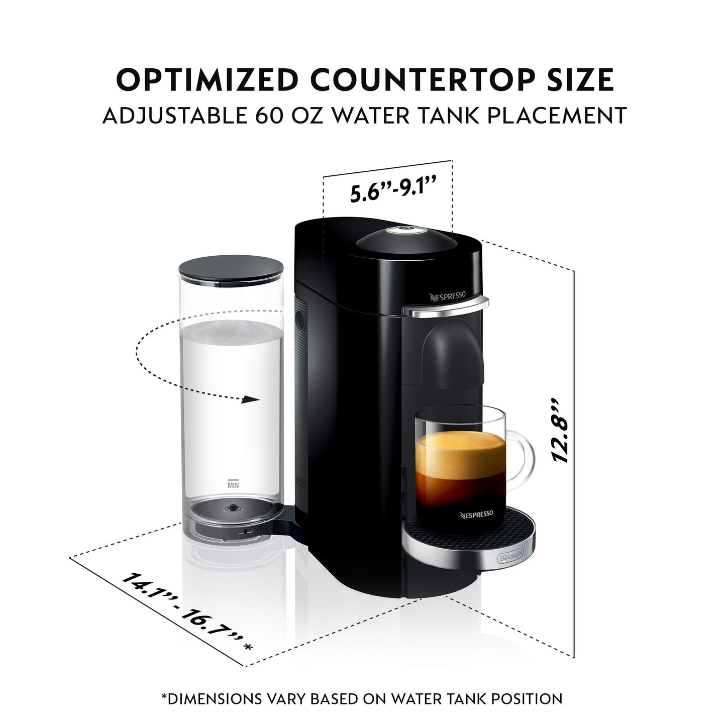Nespresso VertuoPlus Deluxe Coffee and Espresso Machine by De'Longhi, 37 Oz, Black