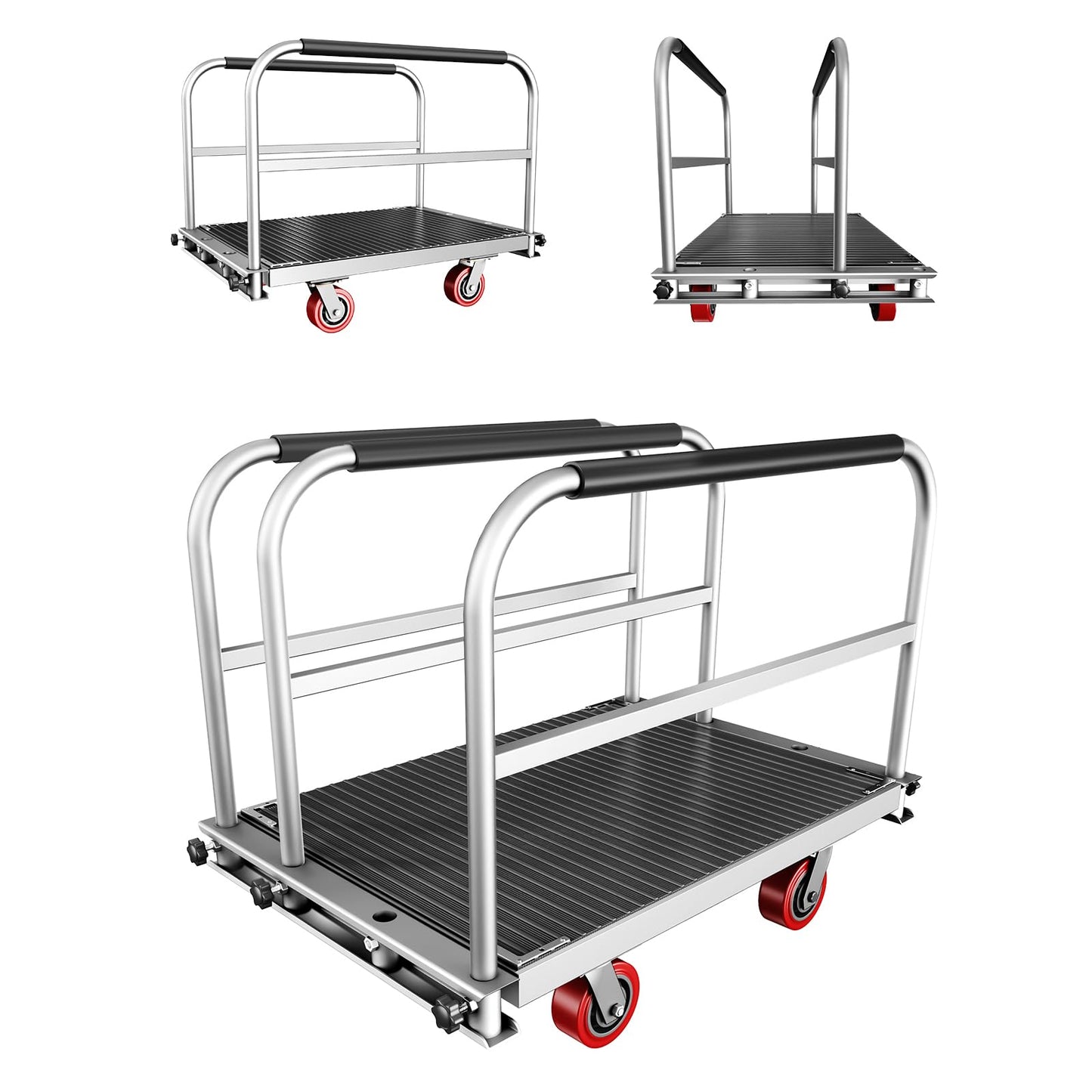 2IN1 Heavy Duty Panel Truck, 36" x 24" Platform Cart w/Rubber Mat & 3 Handrails, 2600 lbs Capacity Drywall & Lumber Cart, Flatbed Cart w/2 Swivel Casters, All-Steel Hand Truck Push Cart