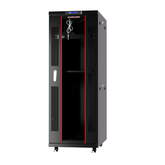 32U Home Server Rack Cabinet – 19" Floor Standing Network Rack, 32" Deep Homelab Rack with Locking Glass Door, Cooling Fans, PDU & Shelf for NAS, Router, Switch and AV Equipment
