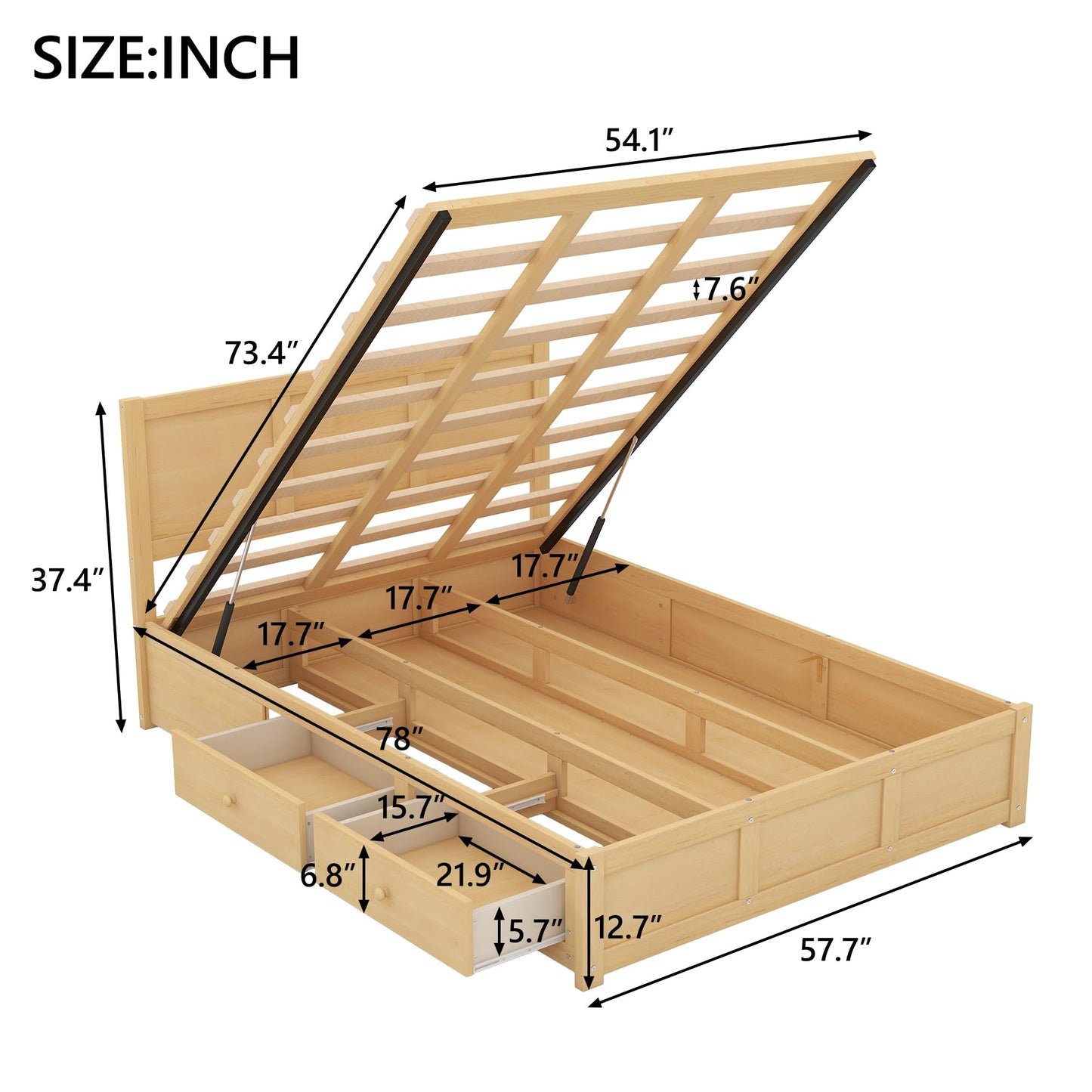 Brisca Full Size Platform Bed with Underneath Storage and 2 Drawers,Solid Wood Bed Frame W/Wood Slats Support,for Apartment,Bedroom,Guest Room,Wood