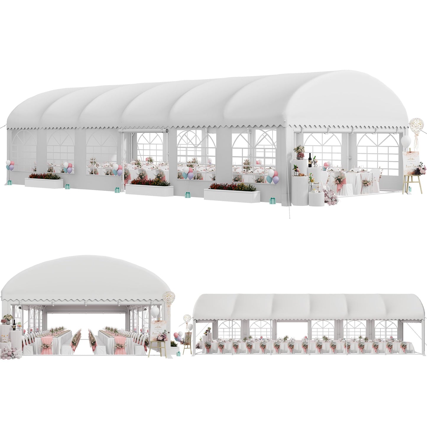 DWVO 20x40ft Arch Party Tent Outdoor Heavy Duty Wedding Event Shelters Galvanized Canopy with Upgraded Large Roof, 3 Storage Bags, Removable PVC Sidewalls, White
