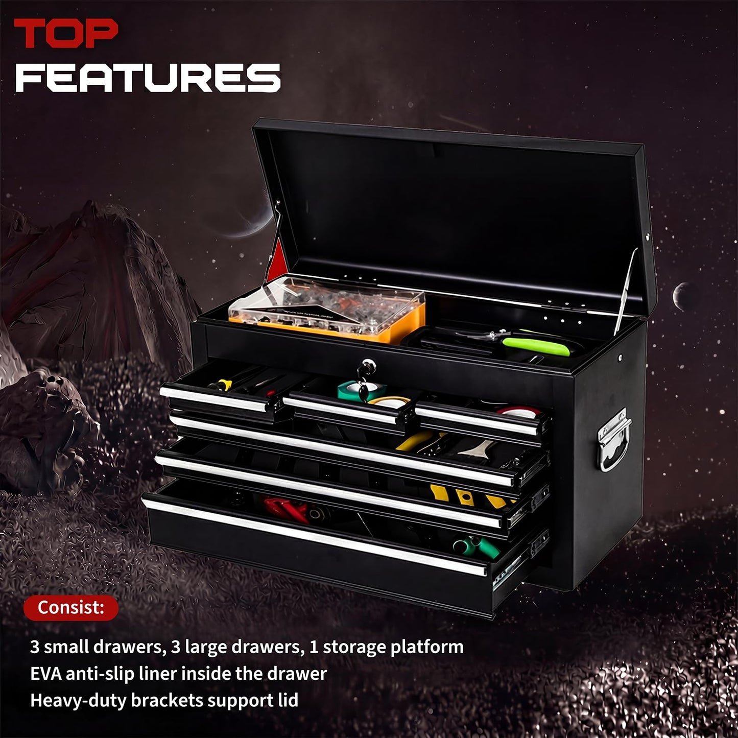 8-Drawer 2-in-1 Rolling Tool Cart with Lock Detachable Top Box - Black