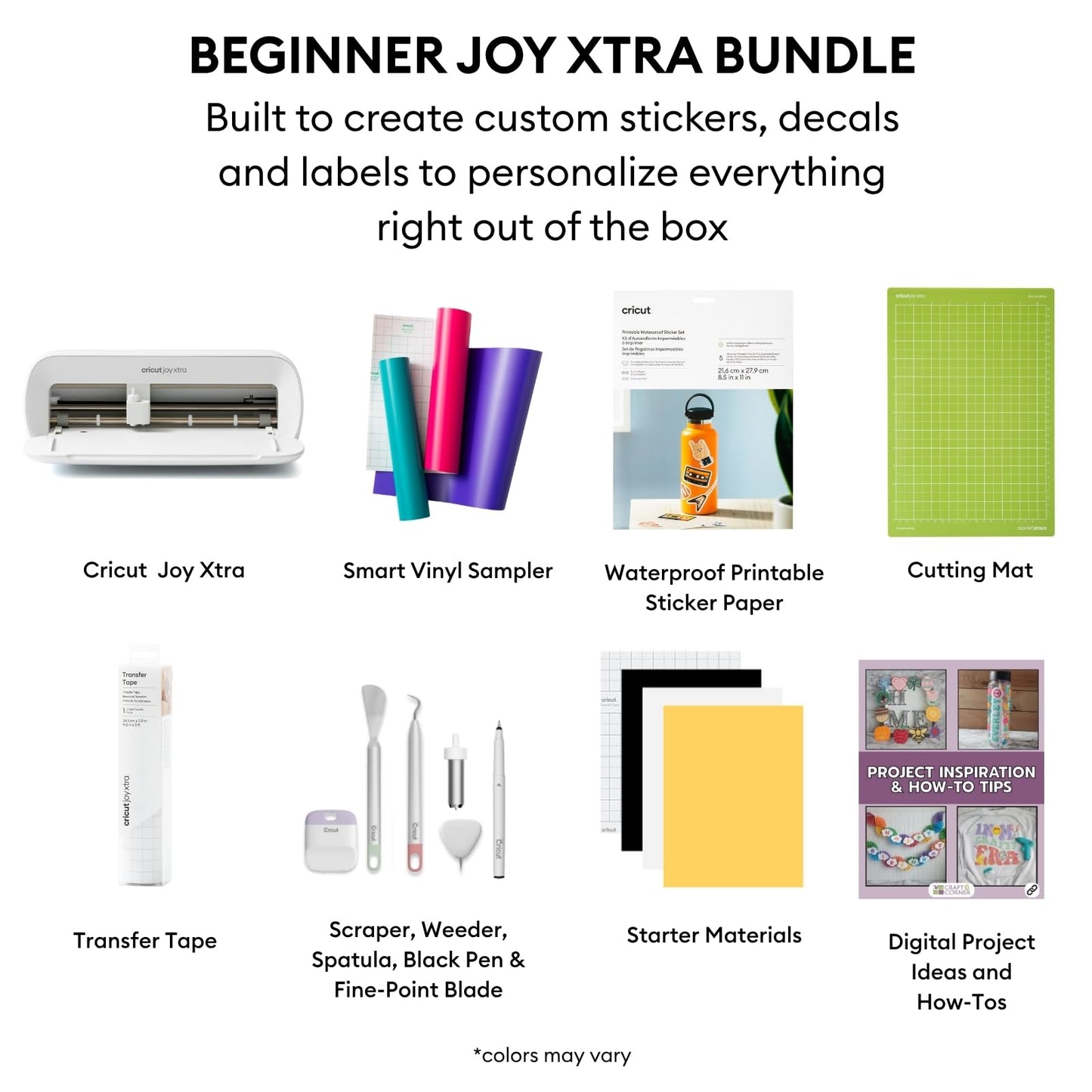 Cricut Joy Xtra Cutting Machine Ultimate Sticker Making Bundle - Includes Printable Sticker Paper, Smart Vinyl Sampler, Transfer Tape, Tools & Project Design Guides, Portable DIY Die-Cutting Machine