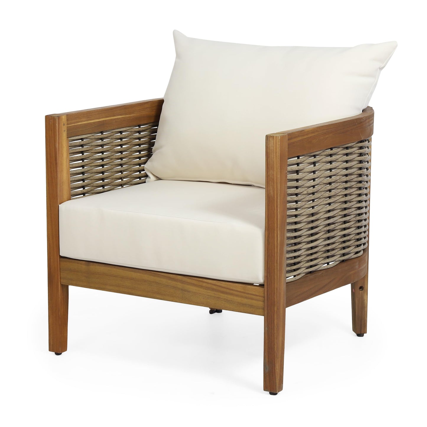 Merax 4-Piece Outdoor Acacia Wood Wicker Conversation Set with Loveseat,Club Chairs and Coffetable for Backyard Garden