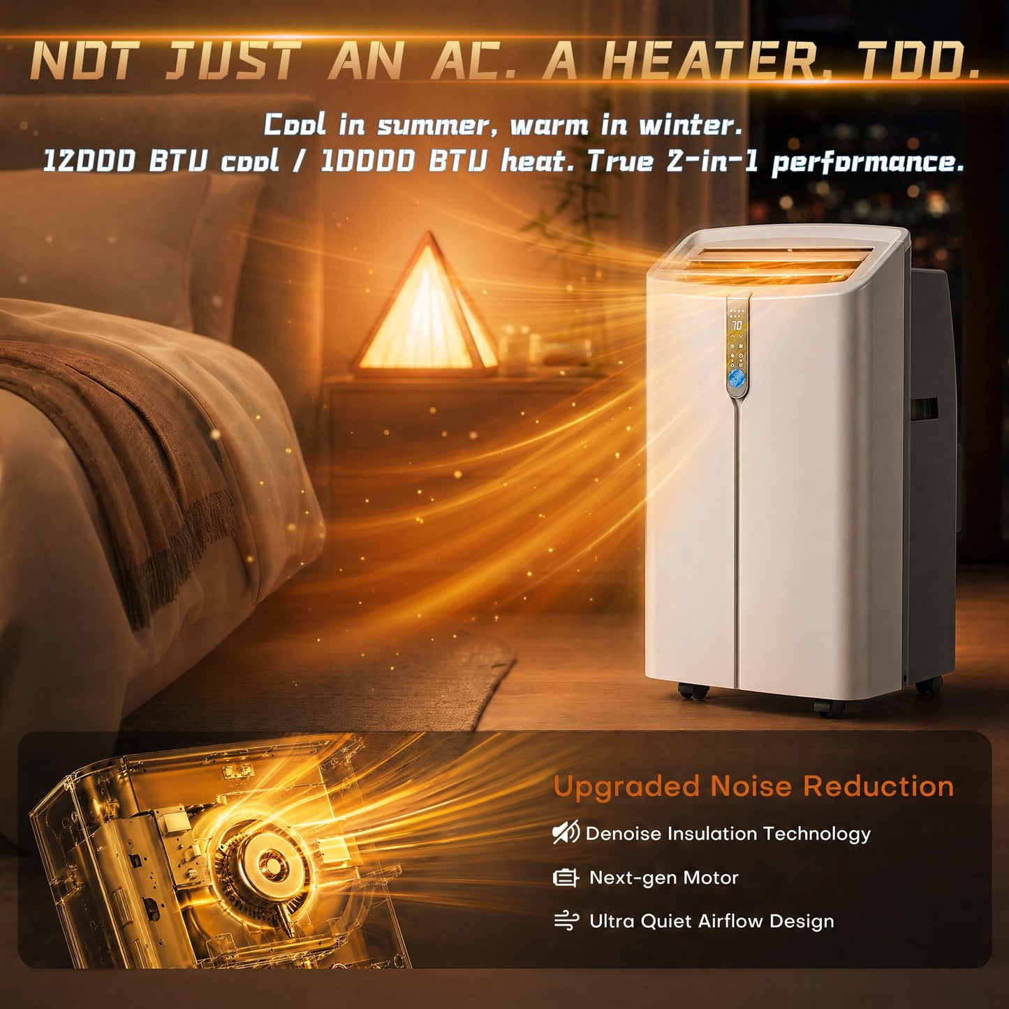 12000 BTU Smart Portable Air Conditioners with Cooling & Heater, AC Unit Works up to 600 sq. ft, Dehumidifier & Fan, Auto Evaporation, Silent Sleep Mode, Portable AC with Remote & Touchscreen