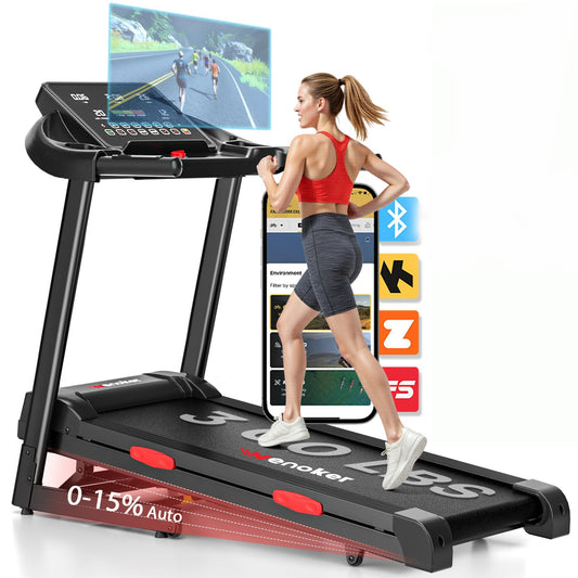 WENOKER Treadmills for Home,Treadmill with 0-15% Auto Incline,3.0HP Folding Treadmill with App, Max 8.7 MPH,300 LBS Capacity, Incline Treadmill Equipped with Bluetooth & Pulse Monitor