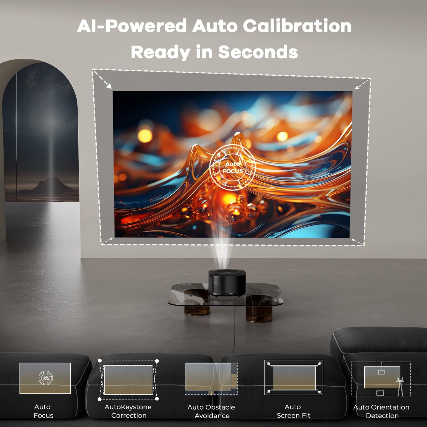 Outdoor-Projector-4K with WiFi and Bluetooth:[3500 Bright/60W Dolby Audio/Official Licensed Apps],Smart-Projector with AI Auto Focus,ONOAYO ONO5Pro 2.0 Movie Projector for Indoor/Outdoor 2026New