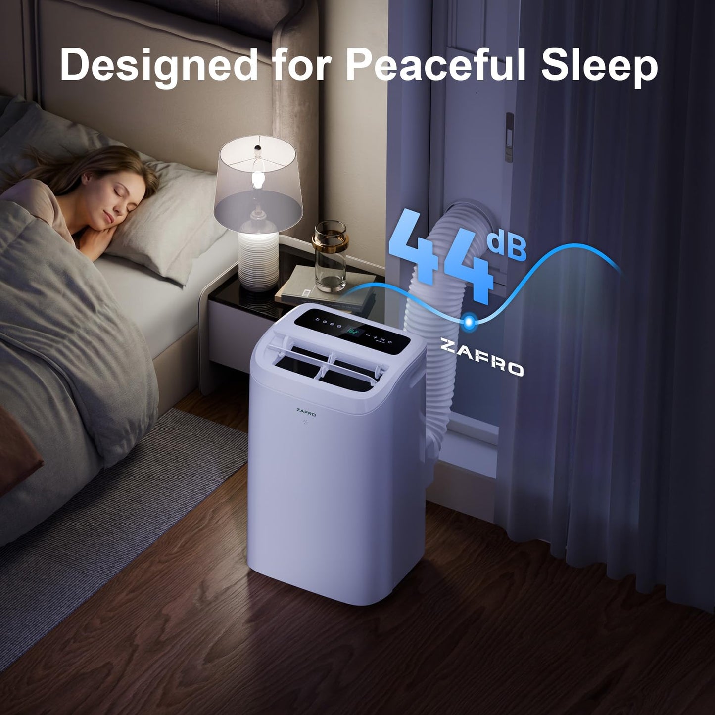 ZAFRO Portable Air Conditioner, 12050 BTU (8050 BTU SACC), Cools Rooms up to 500 Sq.Ft, Smart Portable AC Unit with Ultra-Quiet (44dB), Drainage-Free Cooling, Energy-Efficient, Easy Installation