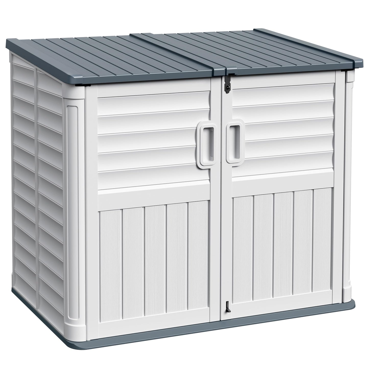 Devoko Outdoor Storage Shed, Resin, 34 Cu Ft Outdoor Storage Cabinet Without Shelf, Waterproof, Double Locks, Storage for Trash Can, Garden Tools, Pool Supplies, Beige