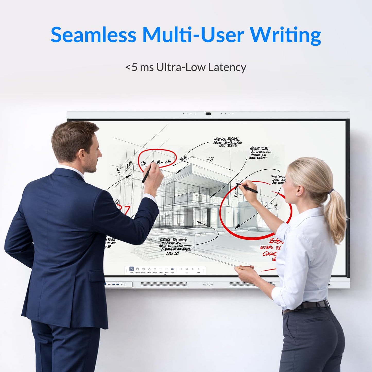 NEWORK Smart Board, 55" All-in-One Interactive Whiteboard, Google EDLA Certified, 48MP CMOS Sensor 4K UHD Camera, 8 AI Noise-Canceling Mics, for Professional Business Meetings and Classroom