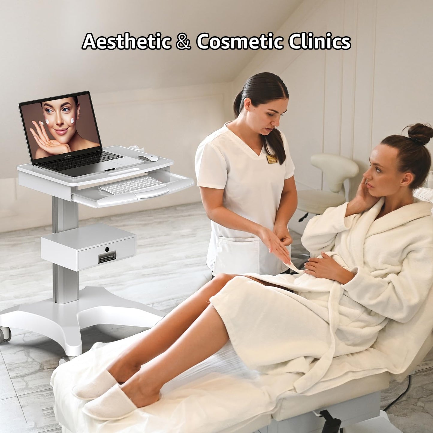 Medical Trolley Cart with Laptop Tray and Oral Scanner Holder, Mobile Workstation on Wheels with a Drawer for Hospital Dental Clinics Beauty Salons (OC-3)