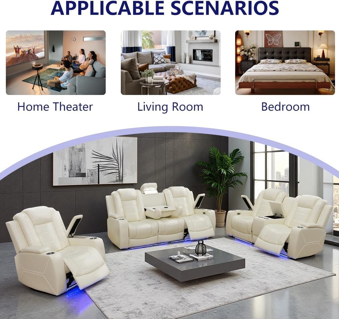 Trygoal Power Recliner Chair, Single Leather Recliners with Home Theater Seating, Oversized Electric Recliner Sofa Breathable Living Room Chairs for Adults Reading Gaming, White
