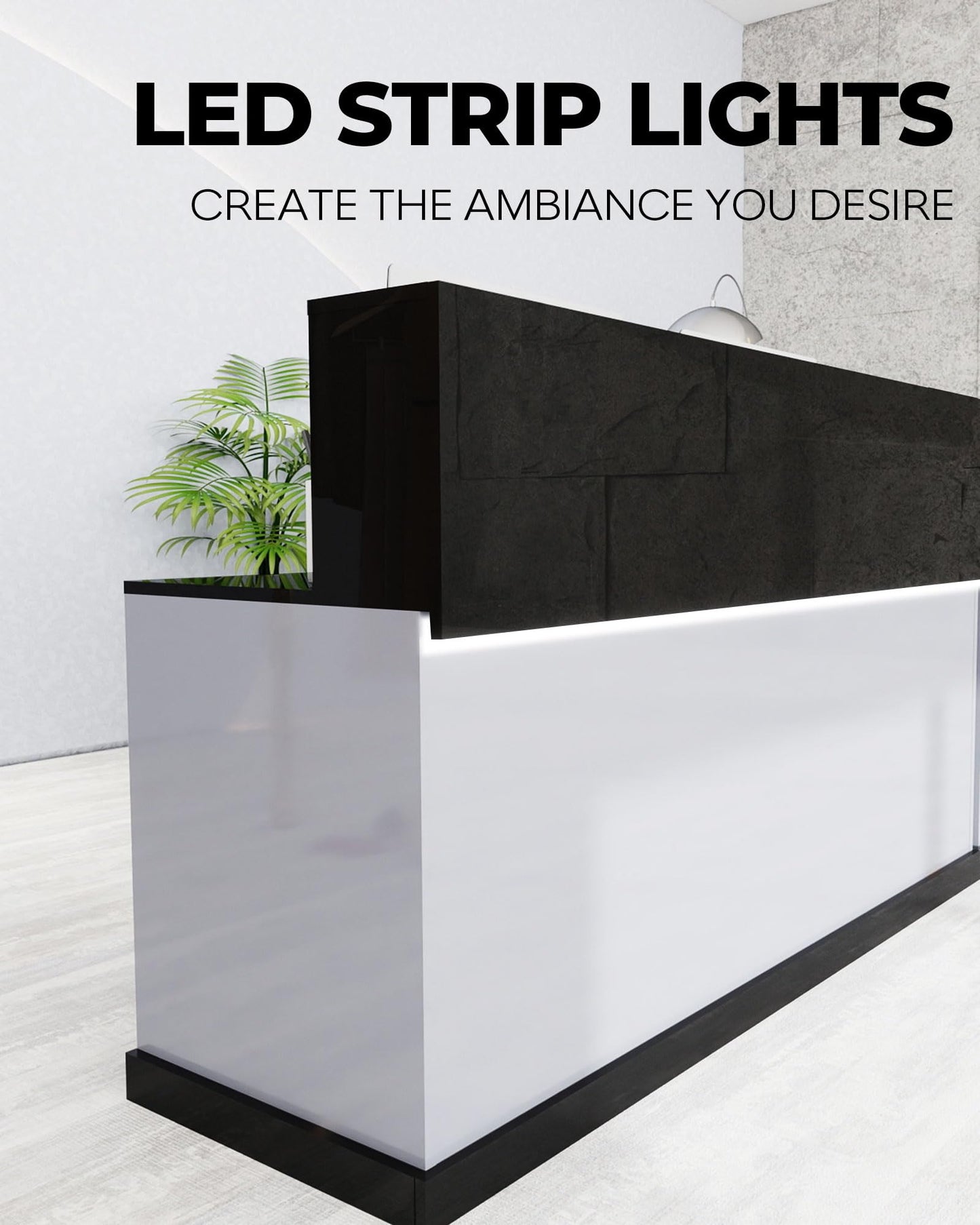 UZZUR Reception Desk, Front Desks with RGB LED Lights, Modern Reception Desk with Counter with Cable Grommet, Retail Counter for Home Office, Checkout, Beauty Salon, Barber