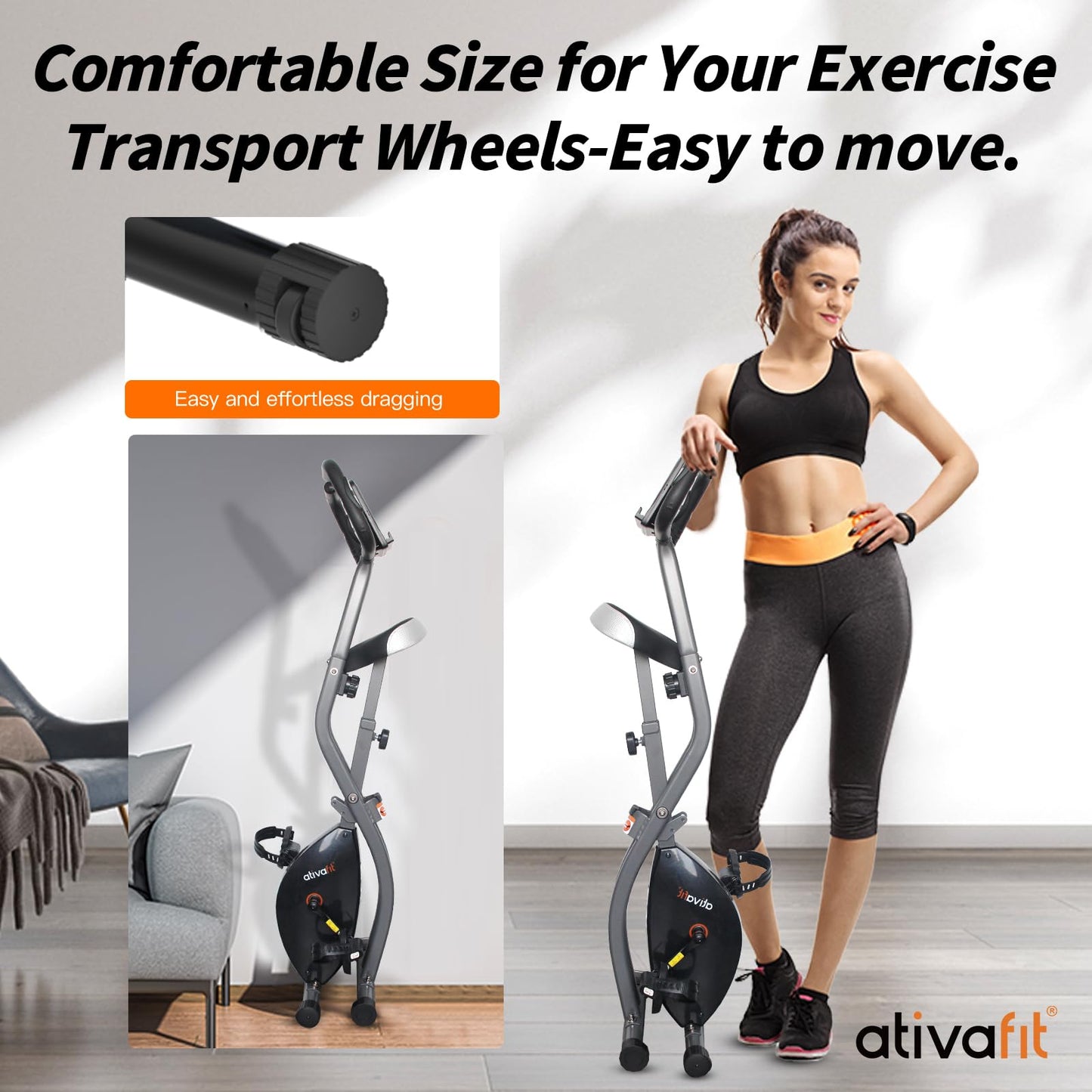 ATIVAFIT Exercise Bike Foldable Fitness Indoor Stationary Bike Magnetic 3 in 1 Upright Recumbent Exercise Bike for Home Workout (Grey)