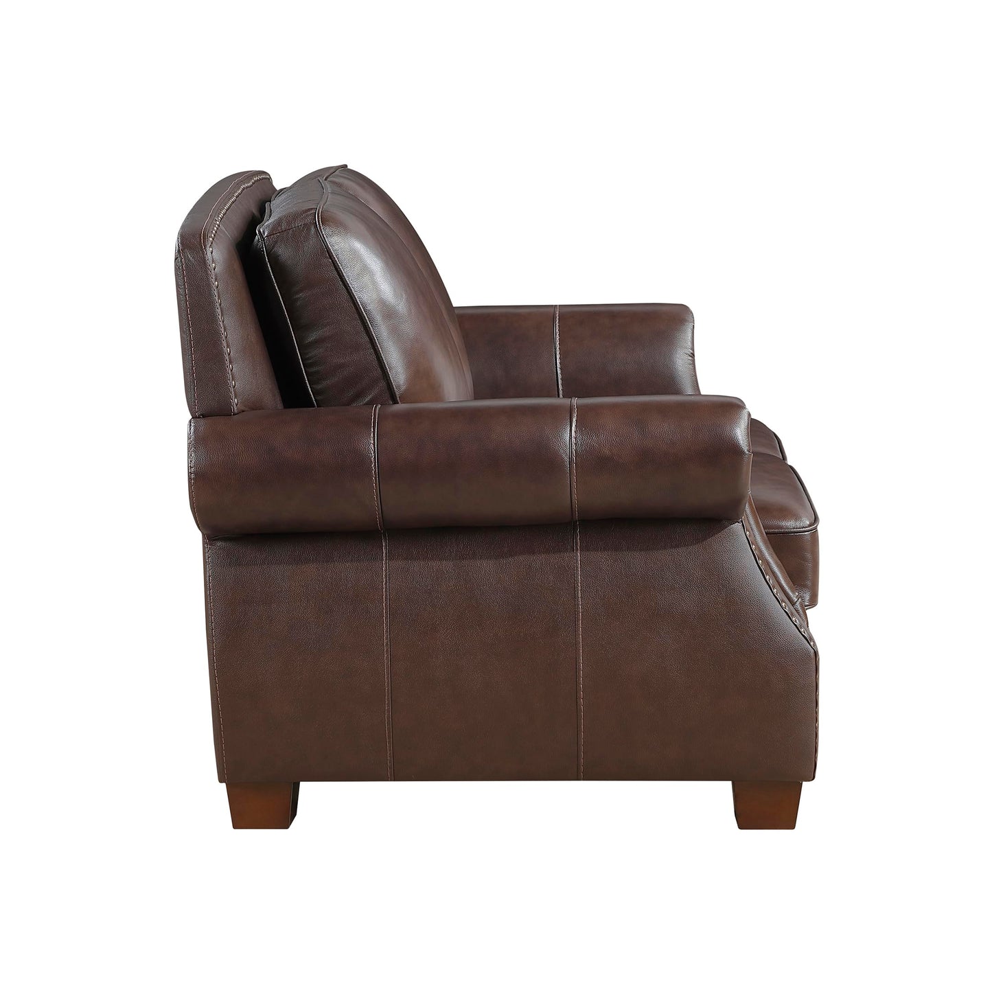 Lexicon 64.5" Loveseat, Top Grain Leather Match Loveseat Sofa with Nailhead Trim, Rolled Arms, Solid Wood Legs, 2 Seater Couch for Living Room/Apartment/Office, Easy Assembly, Brown