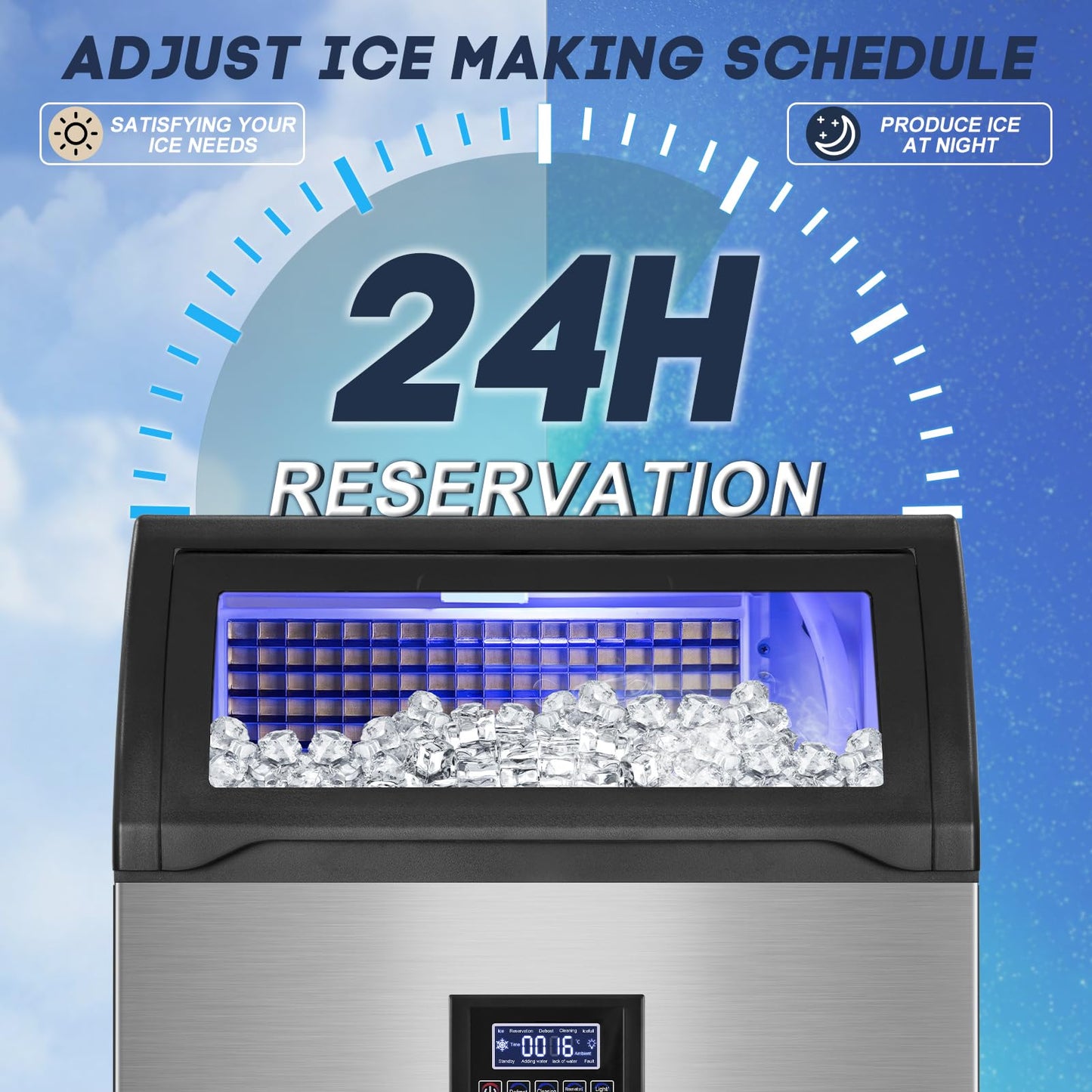 SOZT® Commercial Ice Maker Machine 360LBS/24H, Stainless Steel Under Counter Ice Machine with 80LBS Storage Bin, Self-Cleaning Freestanding Ice Cube Maker for Restaurant, Bar, Home, Office