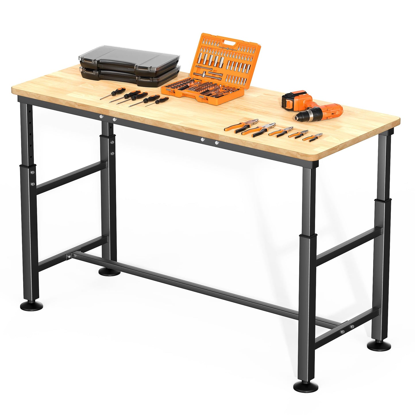 Ultrawall Workbench for Garage, Adjustable Height Work Table, Heavy Duty Rubber Wood Workstation for Workshop, Office, Home (60 x 23.5 inch)