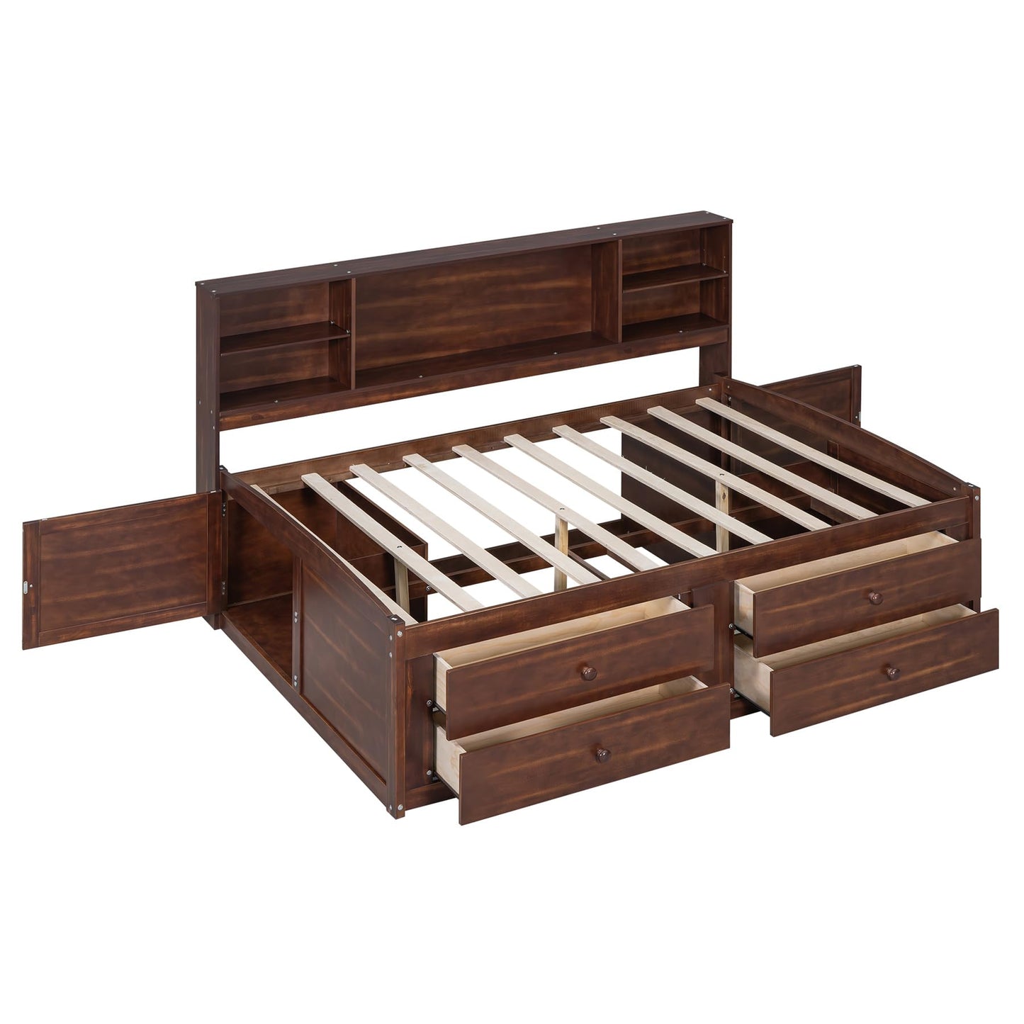 Merax Wooden Captain Bed Frame with Storage,Full Size Platform Bed with Built-in Storage Shelves,4 Drawers and 2 Cabinets,Full Size Daybed for Living Room
