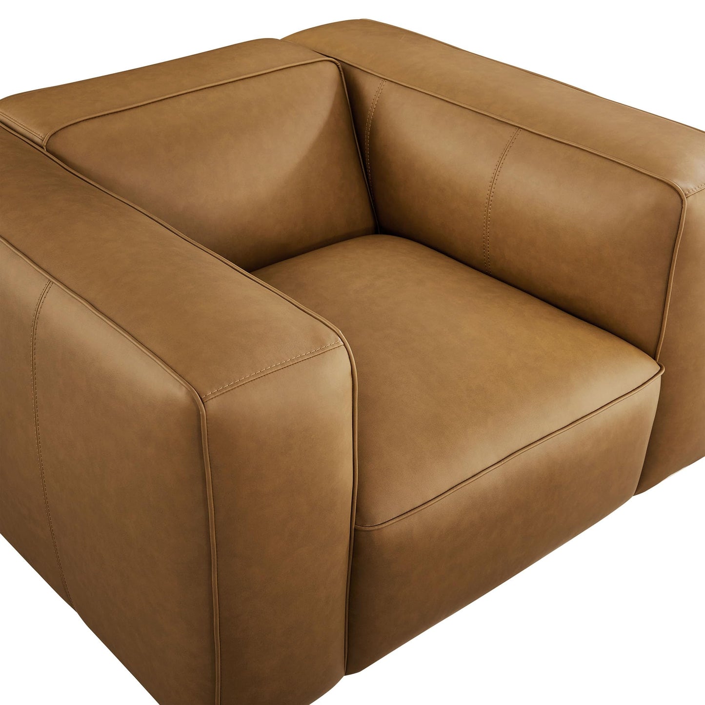 Modway Auren Vegan Leather Modular Armchair in Camel - Faux Leather Club Chair - Mid Century Modern Single Sofa Chair - Oversized PU Leather Accent Chair for Living Room or Apartment