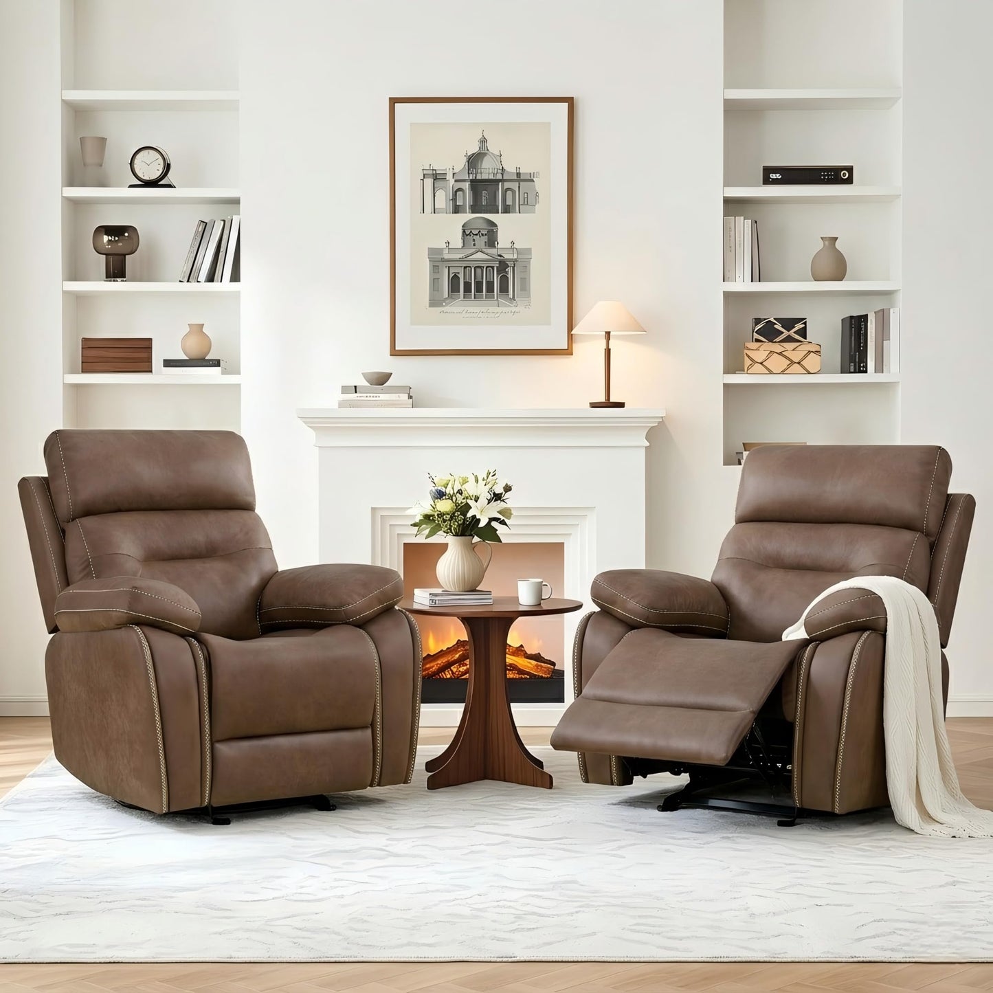 KISLOT Leather Recliner Chair Manual Sofa Rocker for Adults with Overstuffed Arm for Living Room Bedroom Home Theater Seating