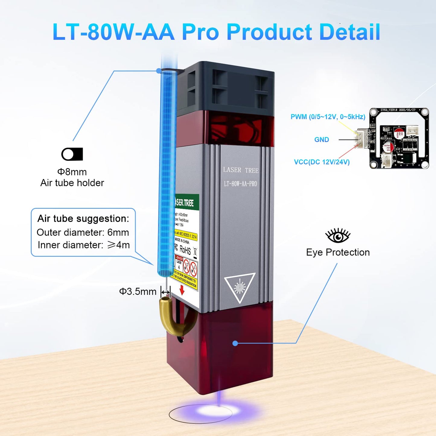 LASER TREE Laser Engraver Module, 10W (10000mW) Optical Power w/Air Assist, Built-in FAC, Double Ultra-Fine Compressed Spot Higher Accuracy Laser Head Class 4, 24V