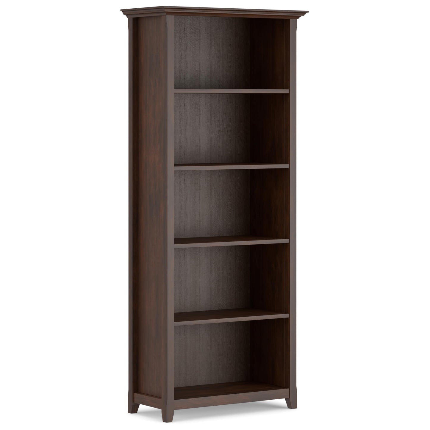 SIMPLIHOME Amherst Bookcase - 70 inch Tall 5-Shelf Solid Wood Bookshelf in Russet Brown, Transitional Storage for Living Room, Study Room or Office with Adjustable Shelves and Tapered Legs