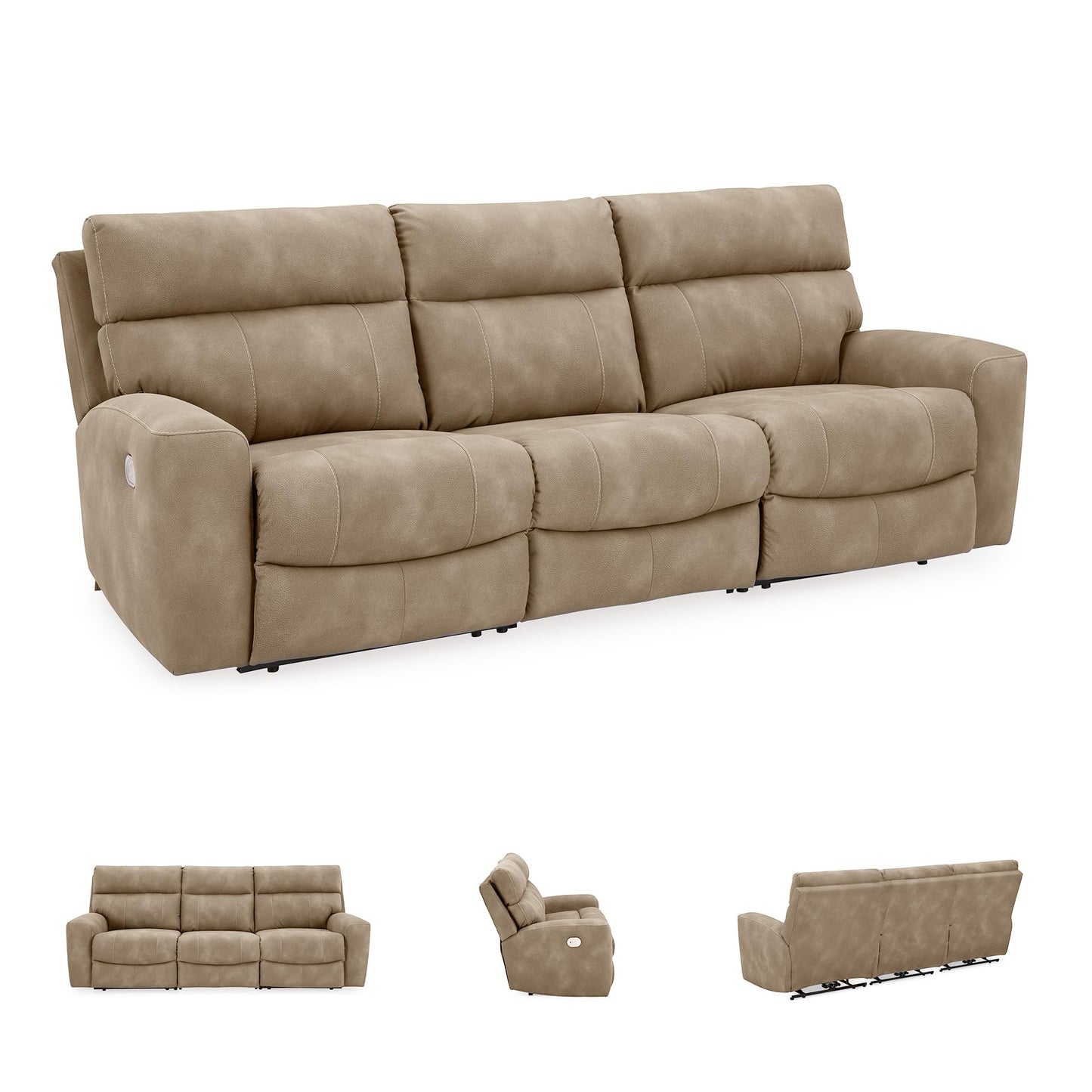 Signature Design by Ashley Next-Gen DuraPella Contemporary Faux Leather Modular Wall Hugger 3-Piece Power Reclining Sectional Sofa with Adjustable Headrest and USB Ports, Light Brown
