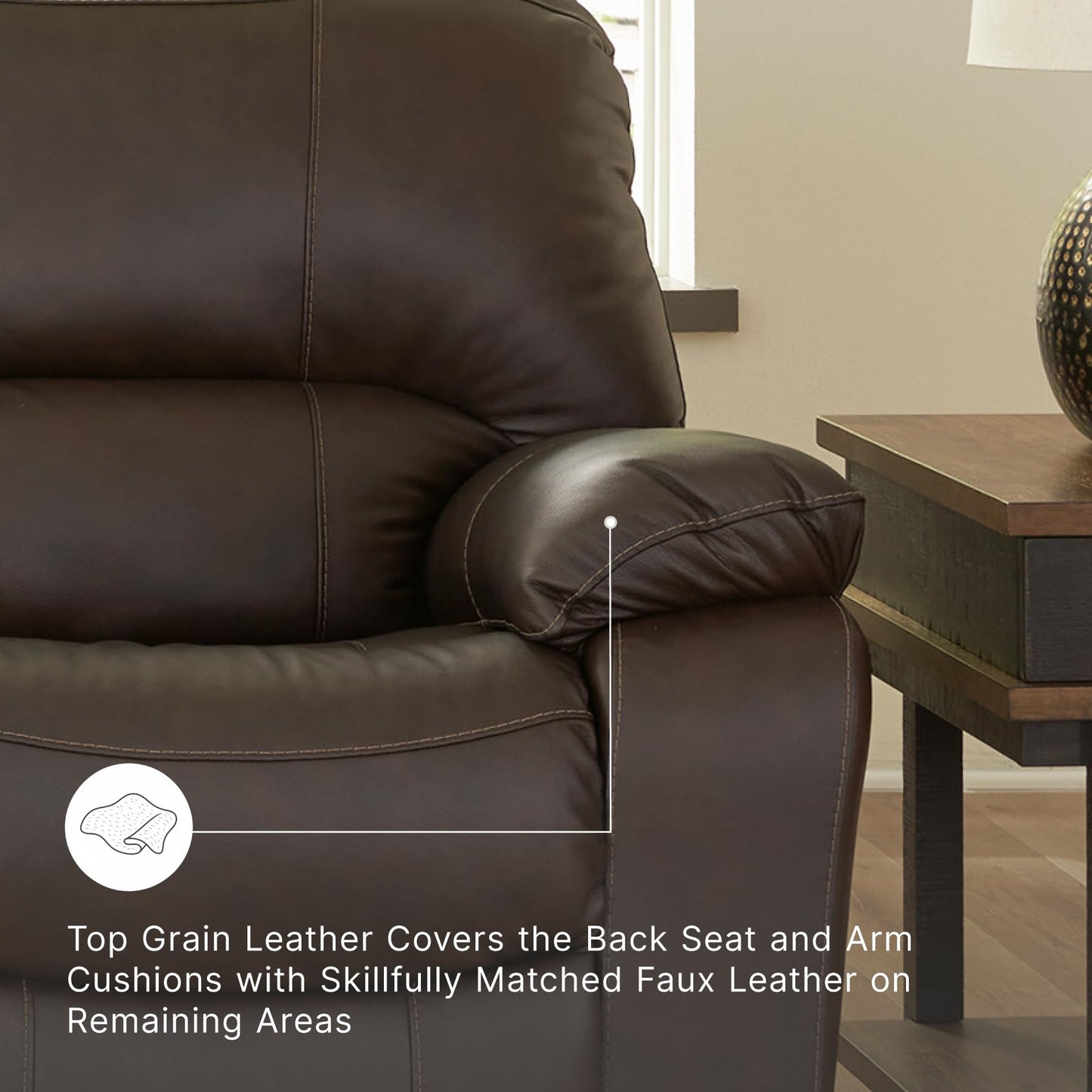 Signature Design by Ashley Leesworth Power Reclining Sofa, Leather and Faux Leather One-Touch Power Recliner Couch with USB, Zero Wall Design, 88" Width Living Room Seating