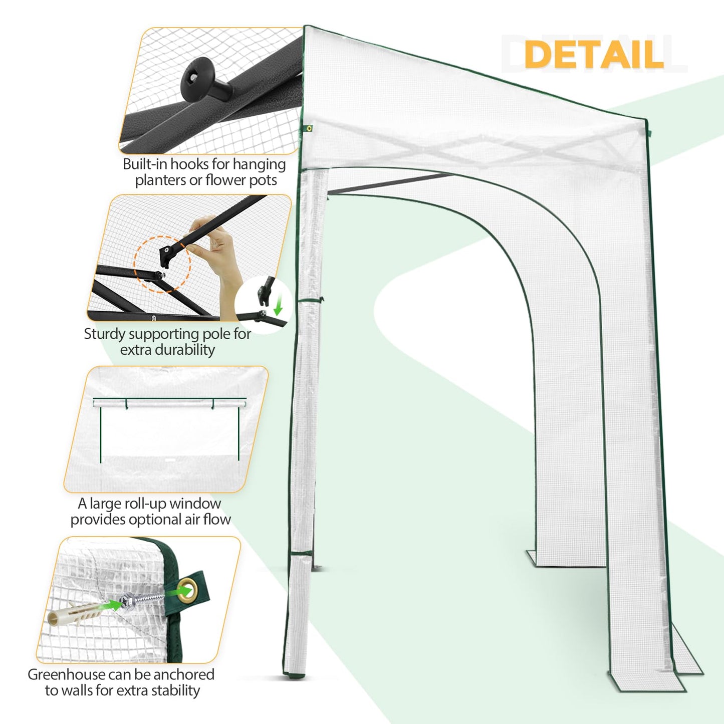 EAGLE PEAK 10x5 Portable Walk in Greenhouse, Pop Up Indoor Outdoor Greenhouse, Green House Kit with Zippered Roll-Up Doors and Windows, Lean-to Design, PE Cover, Clear/White