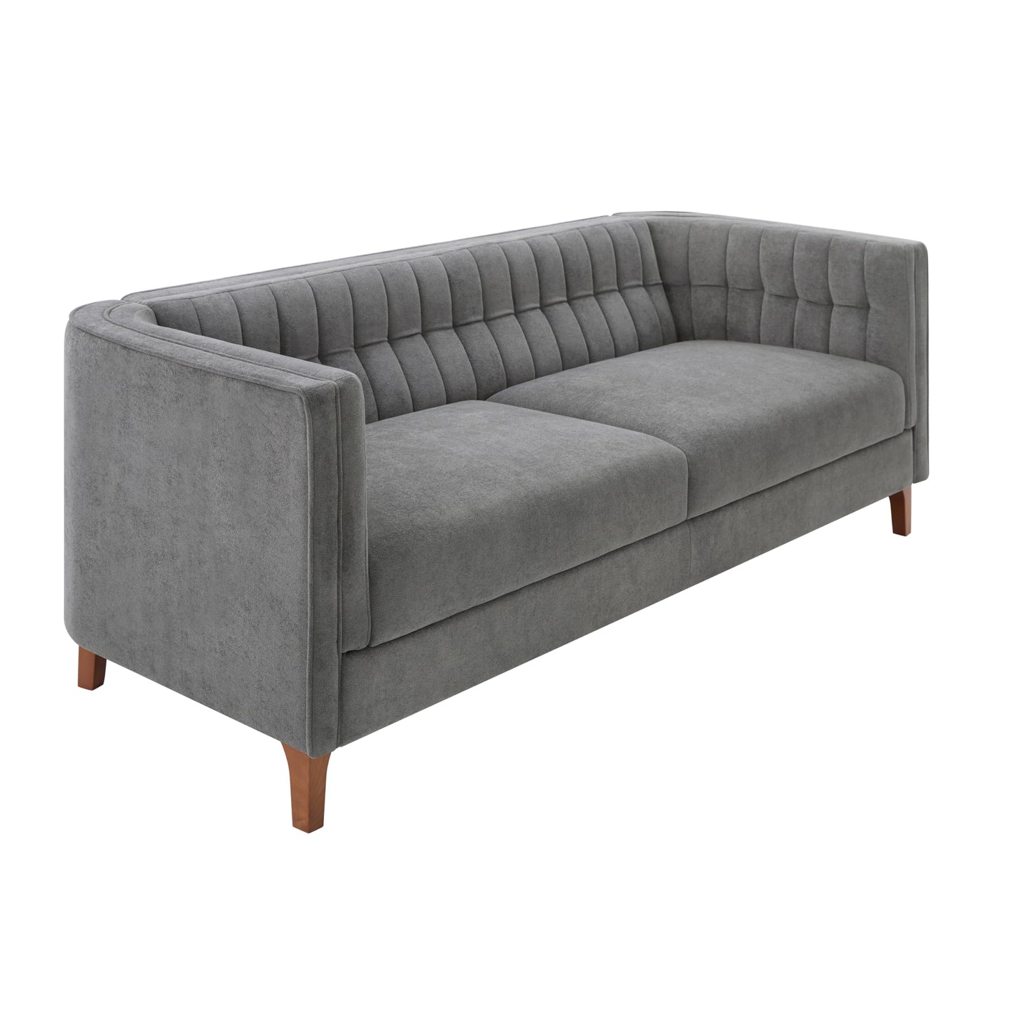 Merax Modern 76" 3-Seater Chenille Sofa with Channel Tufted Back, Curved Armrests, and Solid Birch Wood Legs – Plush Deep-Seat Couch for Living Room, Apartment, Grey