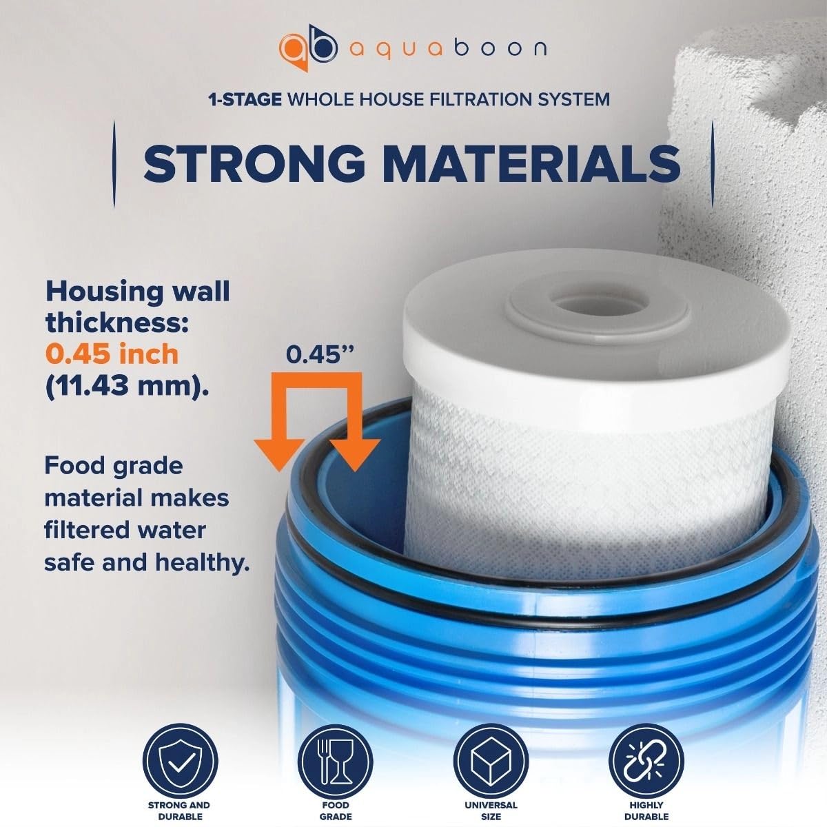 Aquaboon Whole House Water Filter System for Well Water with 5 Micron 20x4.5 Anti-Scale Purification Cartrige | NSF Certified, Pressure Gauges & Releas, Wrench, Bracket 1" NPT