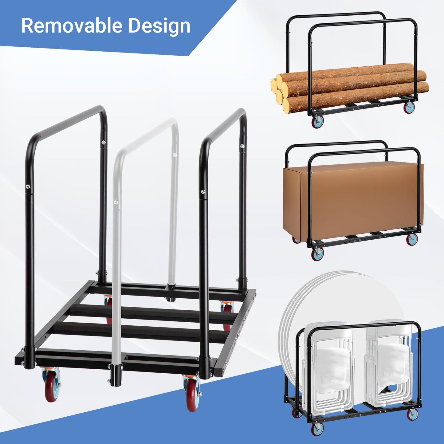Eastrexon Updated Folding Table Cart, 5" Swivel Wheels Heavy Duty Table Dolly, Drywall Dolly Cart w/ 2000 LBS & 10 Table Capacity for Party Events, Factory, Hotel, Warehouse