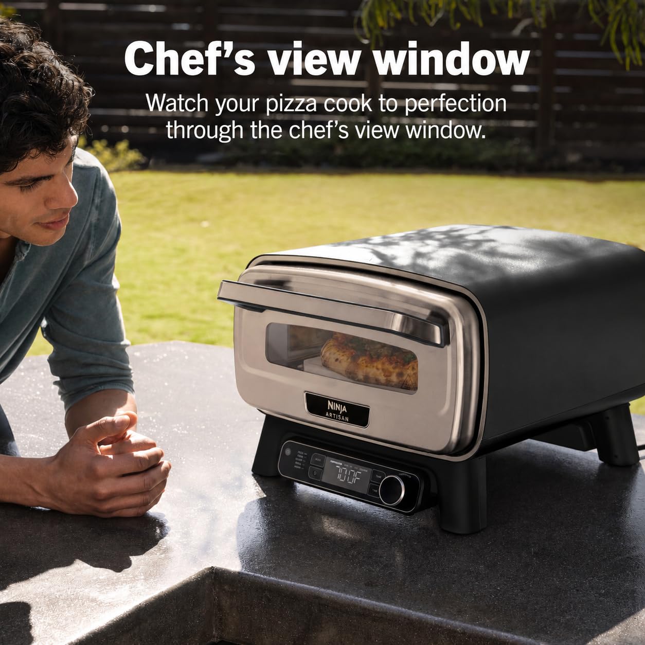 Ninja Artisan Electric Outdoor Pizza Oven with Stone | 12-inch Pizza in 3-minutes | 700F Max Temp | 5-in-1 Functionality – Pizza, Bake, Broil, Proof & Warm | Makes Full Meals | Gray | MO201