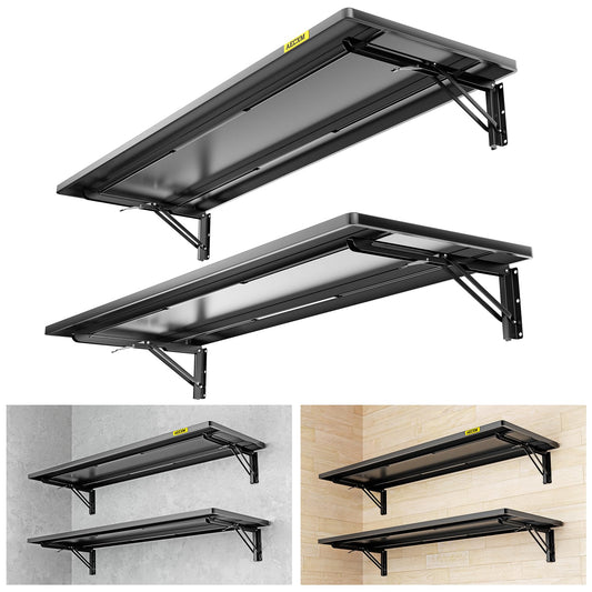 Aecxm 2pack-1.3x4ft Adjustable Rail Type Folding Storage Rack Shelf, Suitable for Garage, Storage Room, kitchens Wall Shelf Garage Storage Rack Floating Shelves, Wall Mounted Folding Table(2pcs-Black)