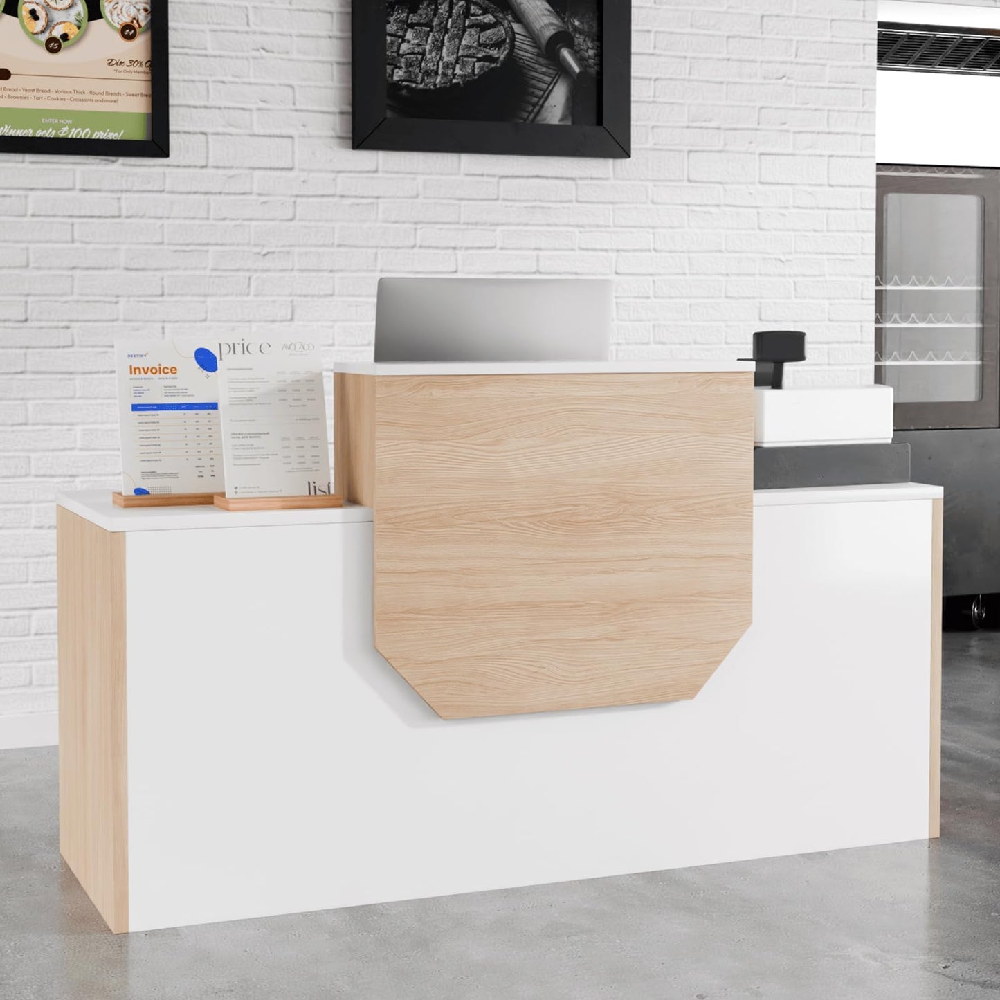JFazzruit Reception Desk with Counter,63" Front Reception Counter with Cable Grommet and Storage Cabinet, Wooden Receptionist Desk with Drawers for Office, Salon, Retail & Lobby Checkout(White)