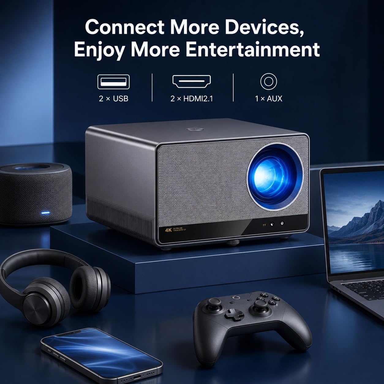Ecosky Native 4K UHD Projector with Google TV, 3000 ANSI Lumens 4K Smart Projector with WiFi and Bluetooth, AI Auto Focus & Keystone, Dual Hi-Fi Speakers for Home Theater, Outdoor Movies, Gaming