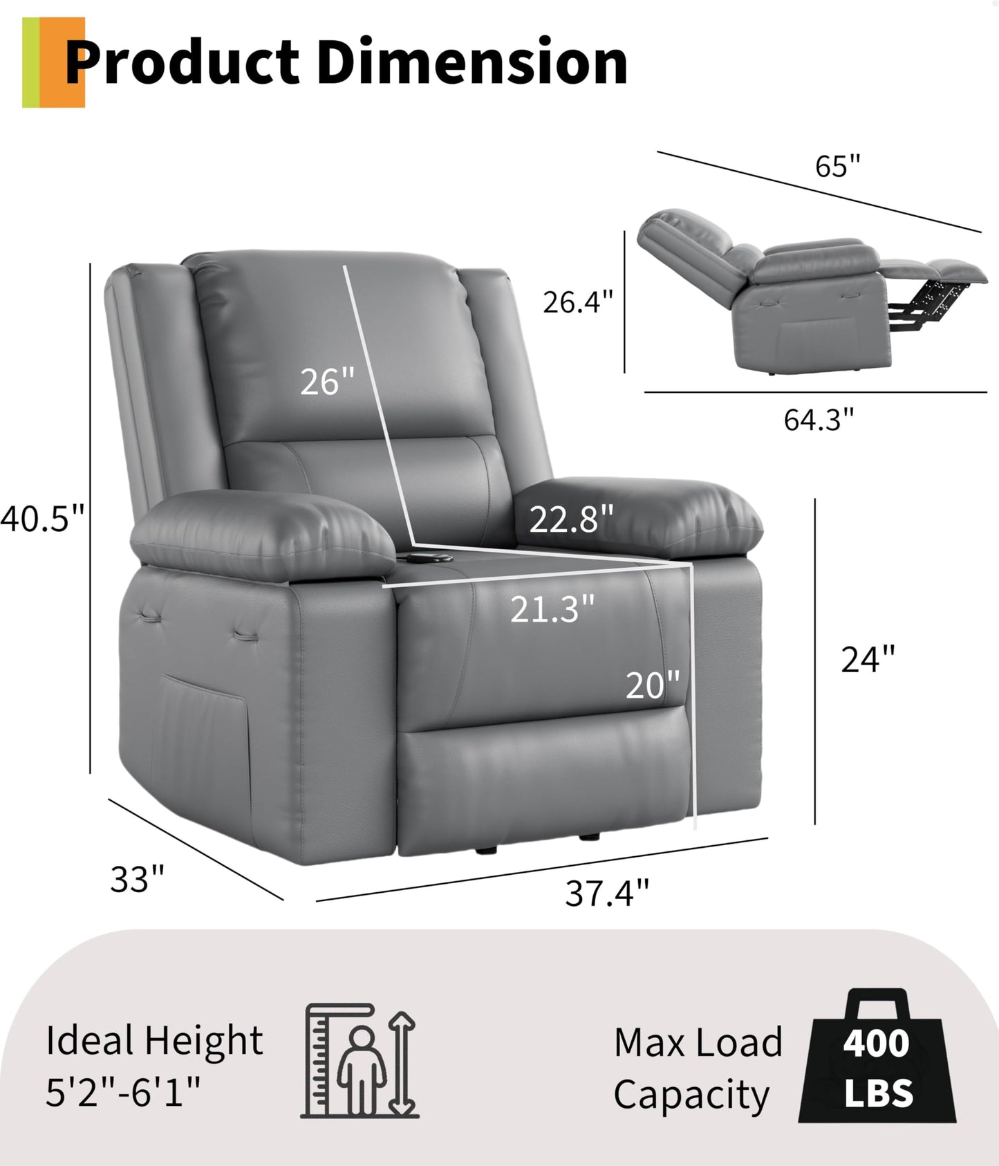 GarveeHome Power Lift Recliner Chair - Heat and Massage, PU Leather Electric Lift Recliner for Elderly & Mobility Impaired，Reclining Sofa with Side Pocket for Living Room