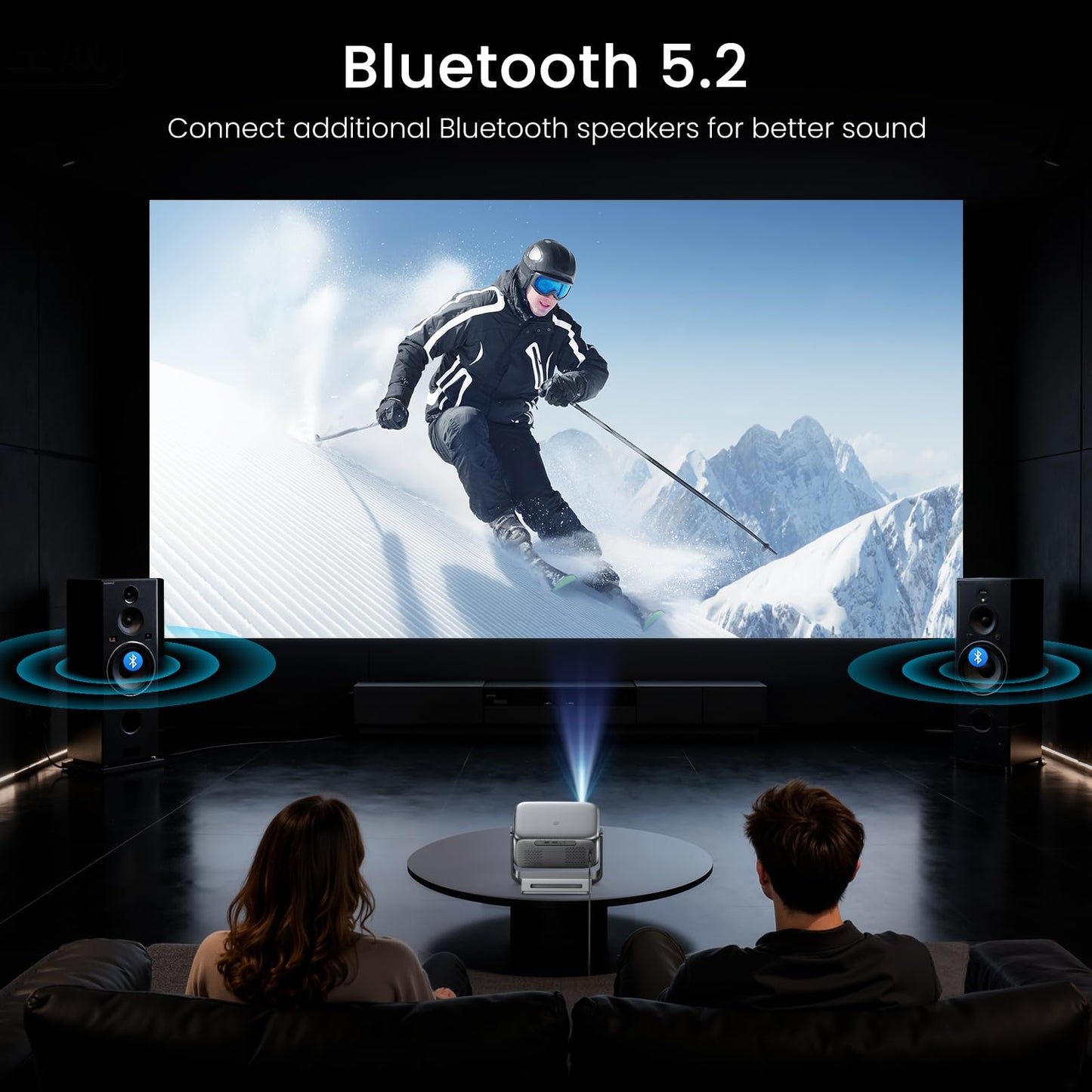 2000 ANSI Official Licensed Google TV Outdoor Projector 4K Decoding, Smart Projector with Wifi and Bluetooth, Auto Focus, Dolby Sound, Built-in Apps, HAPPRUN Indoor Home Theater with 270° Stand