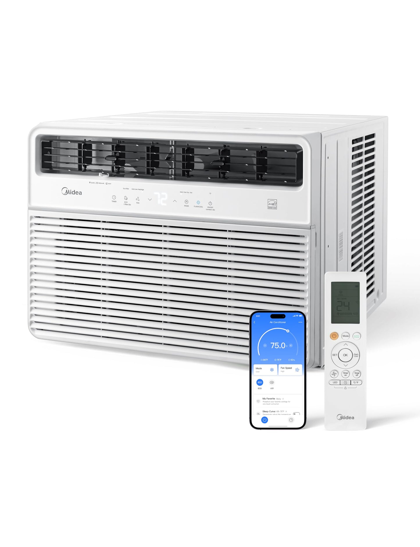 Midea 24,000 BTU Smart Inverter Window Air Conditioner with APP, Alexa Control, 230V AC Unit Cools up to 15,00 Sq. Ft, Quiet Operation, Energy Saving, Remote & Easy Installation Kit, White