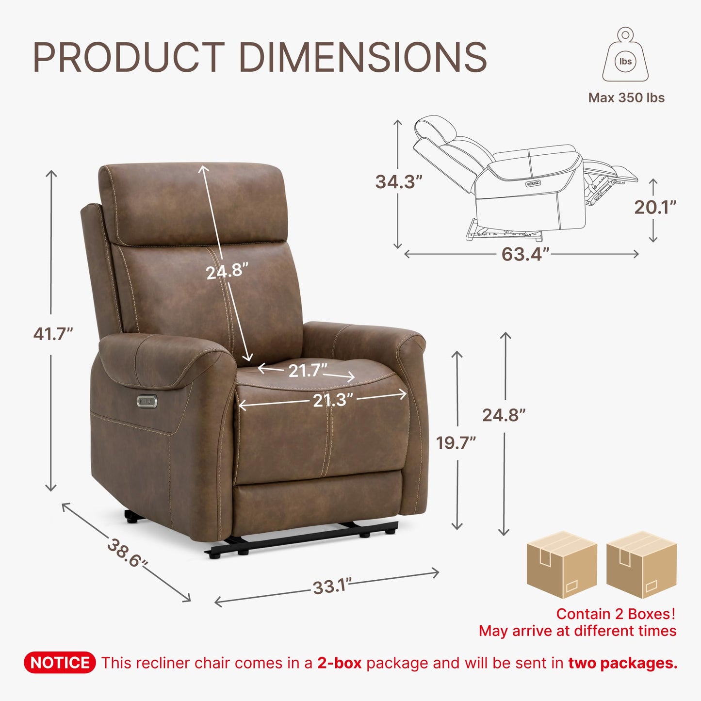 KISLOT Wall Hugger Recliner Chair for Adults, Faux Leather RV Recliner with USB Charging Ports Electric Power Reclining Sofa for Living Room Home Theater Seating Bedroom