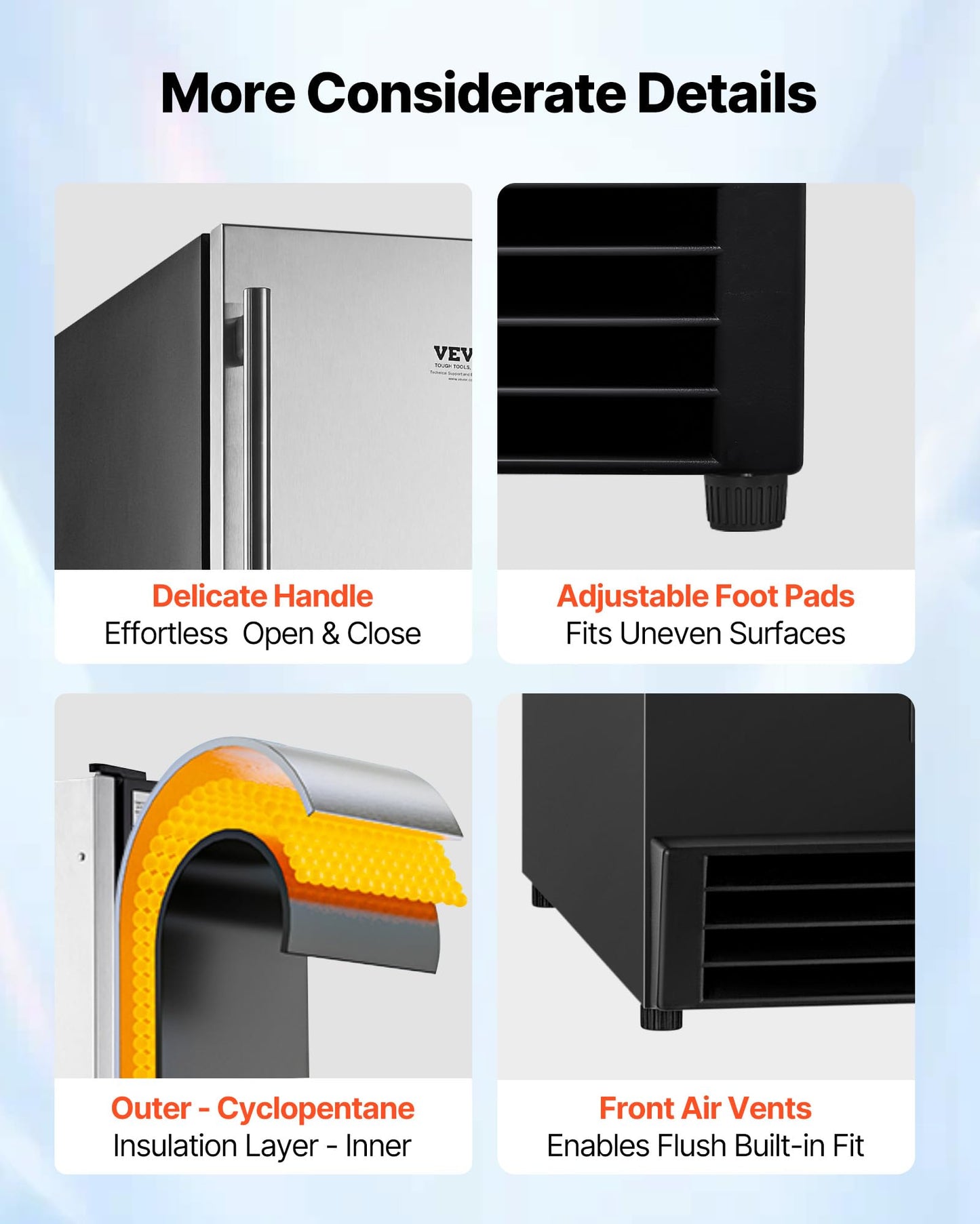 VEVOR Undercounter Built-in Ice Maker, 50 Lbs/Day Under Counter Ice Maker Machine with Drain Pump, Reversible Door, Stainless Steel Freestanding Ice Maker for Commercial Home Kitchen