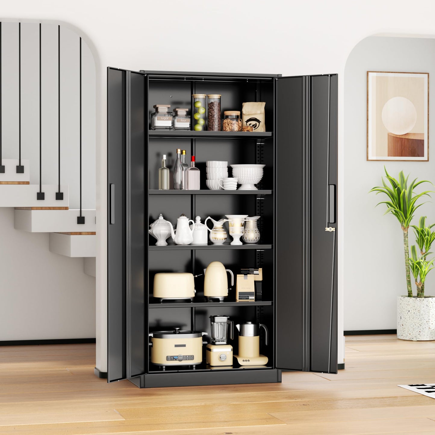 INTERGREAT Metal Storage Cabinet, 72” H Storage Cabinet with 2 Doors and 4 Adjustable Shelves for Office, Home, Garage, Pantry (Assembly Required, Black)