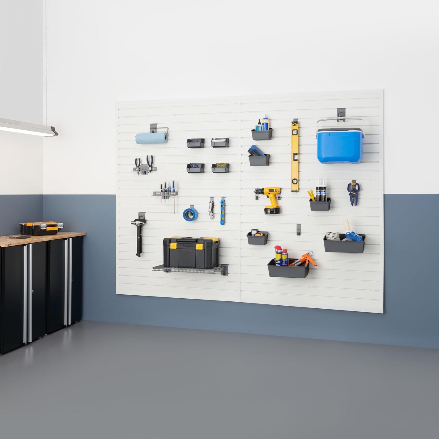 TRINITY 48 Sq Ft Modular Slatwall Panels Kit, Garage Organization and Storage System, Includes 24 Garage Organizer Accessories, 3600 lb Total Capacity, White PVC, Stud Mount Hardware Included