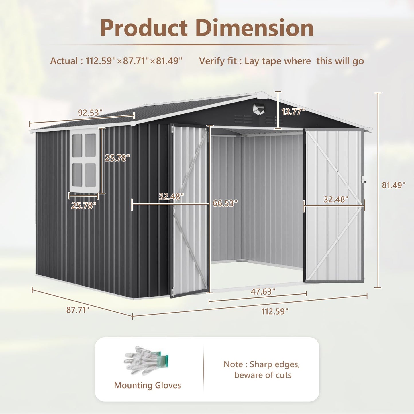 Softkiss 10x8 FT Outdoor Storage Shed, Metal Garden Shed - Tool Storage Sheds with Lockable Doors & 1 Clear Window, Waterproof Outside Storage Building for Backyard, Patio (Black; Floor Not Included)