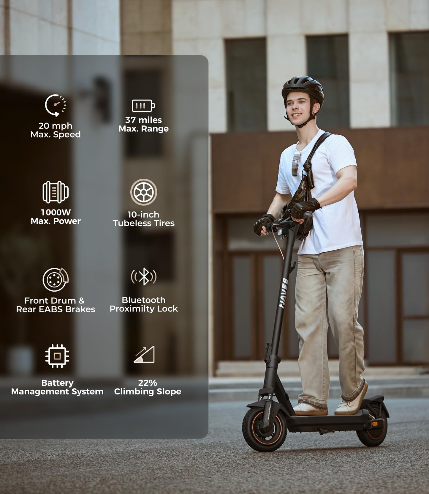 NAVEE GT3 Pro Electric Scooter, e Scooter, 1000w 800w Motor with Suspension, Long Range 37.5 Miles, Fast 20 Mph, 10 inch Tires All Terrain, Foldable for Adults Men Teens Students Commuter, Heavy Duty