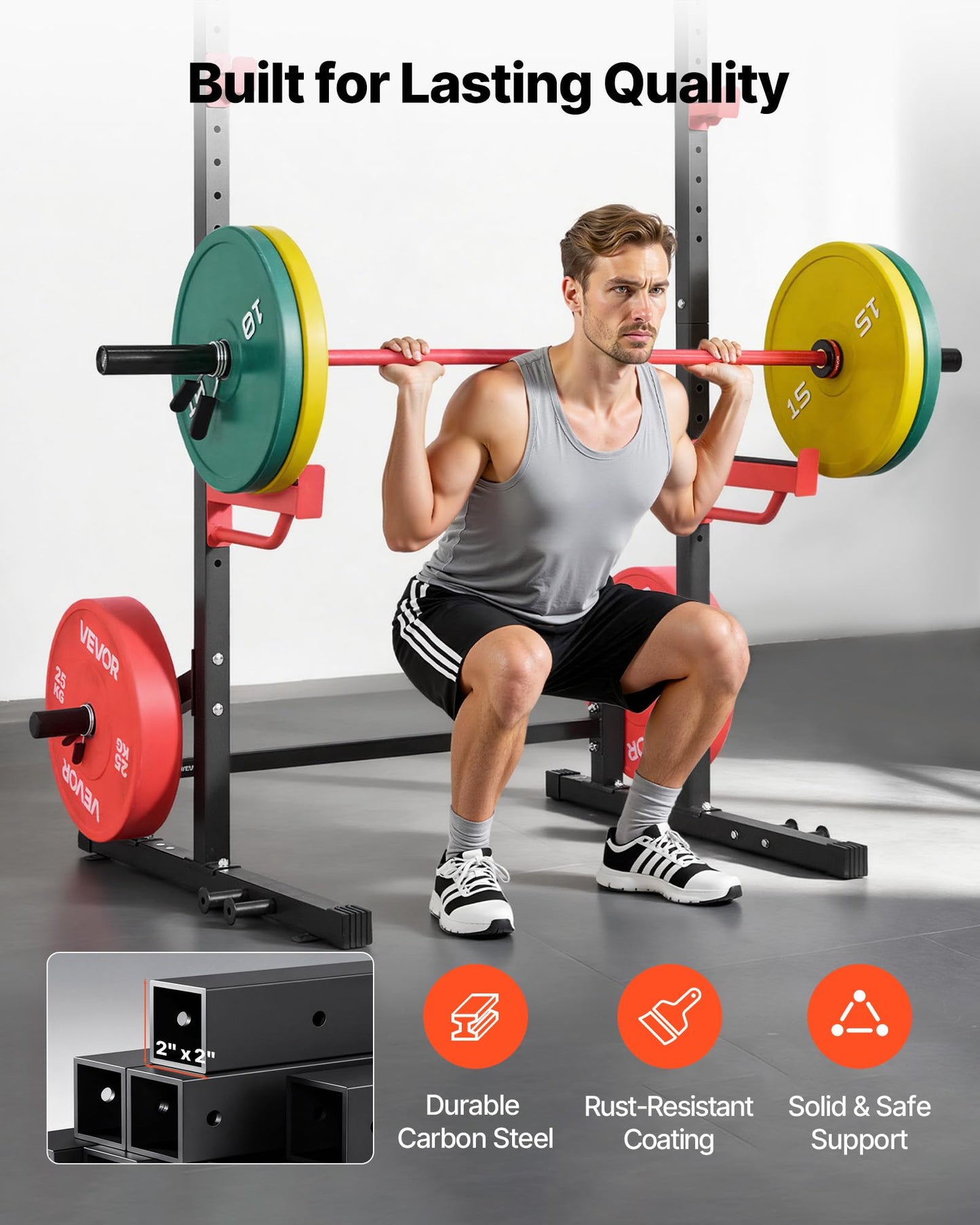 VEVOR Power Cage Squat Rack, Multifunctional Power Rack Home Gym, 1000LBS Strength Training Workout Equipment with 4 Band Pegs, Adjustable J-Hooks & Safety Bars for Barbell Squat Bench Press Pull-Up