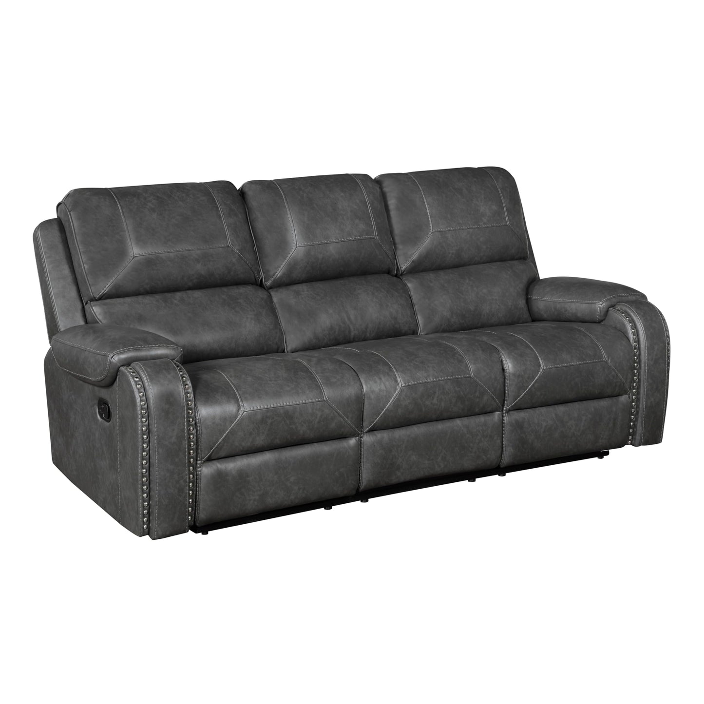 Lexicon Modern Double Recliner Sofa, Faux Leather Reclining Sofa with Nailhead, Center Drop-Down Cup Holders, Receptacles, USB Ports, Manual Recliner Couch Sofa for Living Room/Office/Apartment, Grey
