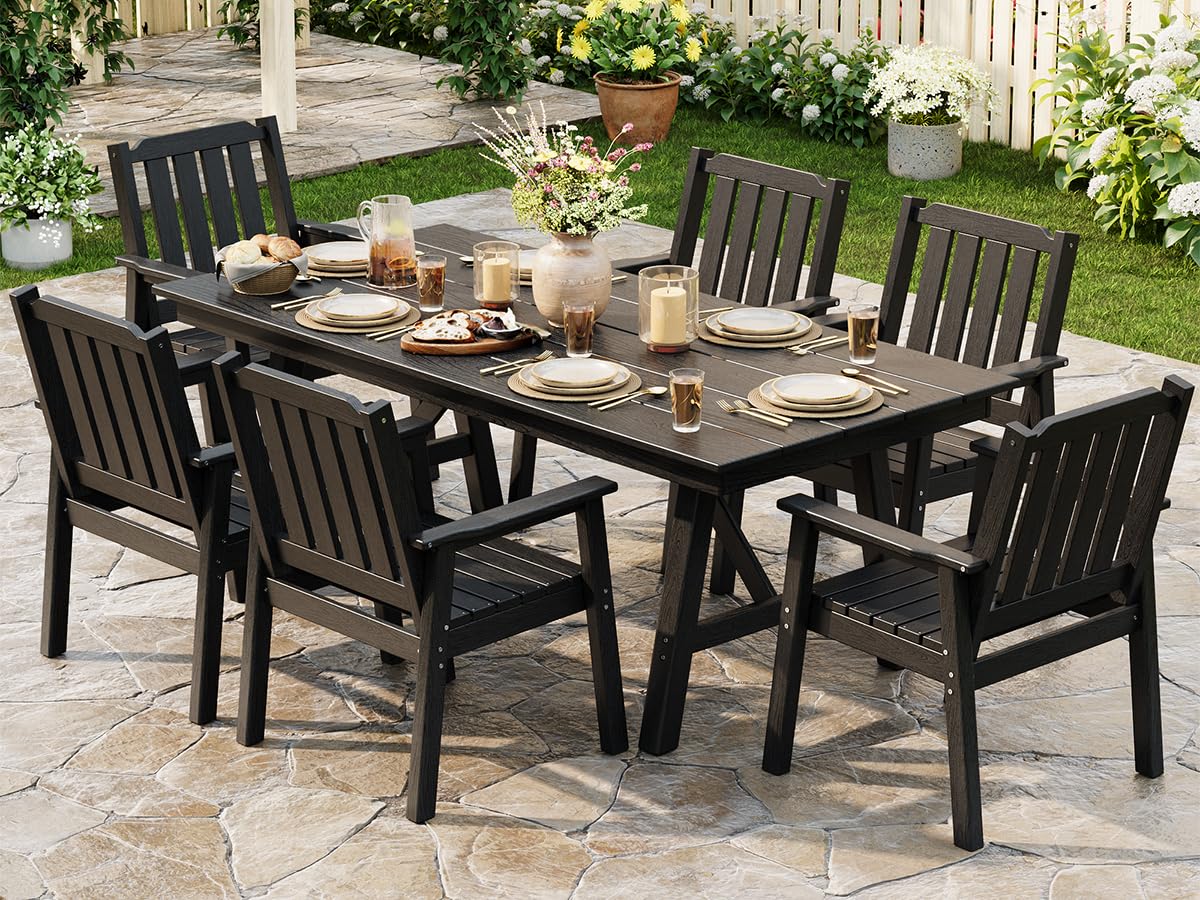 Outdoor Dining Chairs Set of 4, HDPE Patio Chairs 650LBS Capacity All-Weather Yard Armchair with Slatted Seat, 23.9" Wide Heavy Duty Modern Backyard Furniture for Garden, Poolside, Deck (Black)