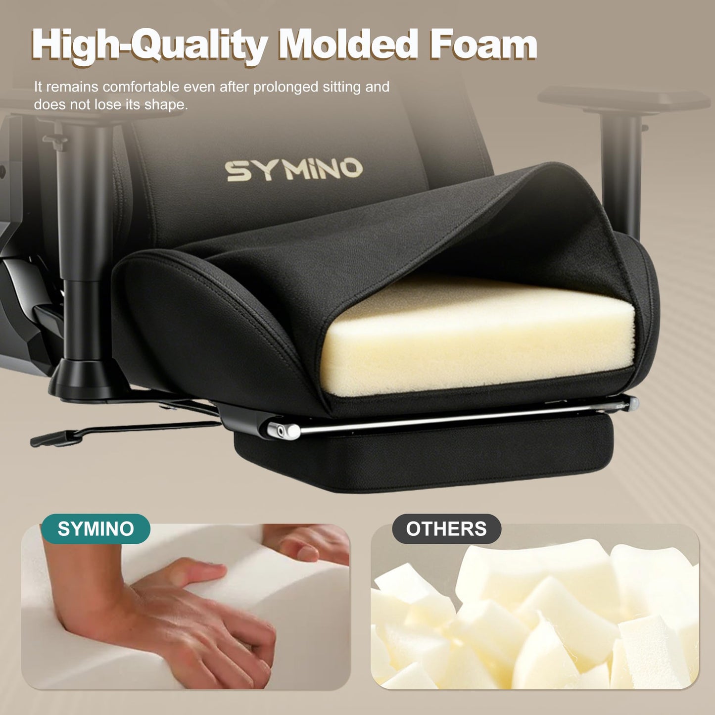 Symino Gaming Chair, Ergonomic Office Chair with 2D Armrests, 150° Recline, Breathable Faux Suede Fabric, Adjustable Headrest, Computer Desk Chair for Home Office, with Footrest, Black