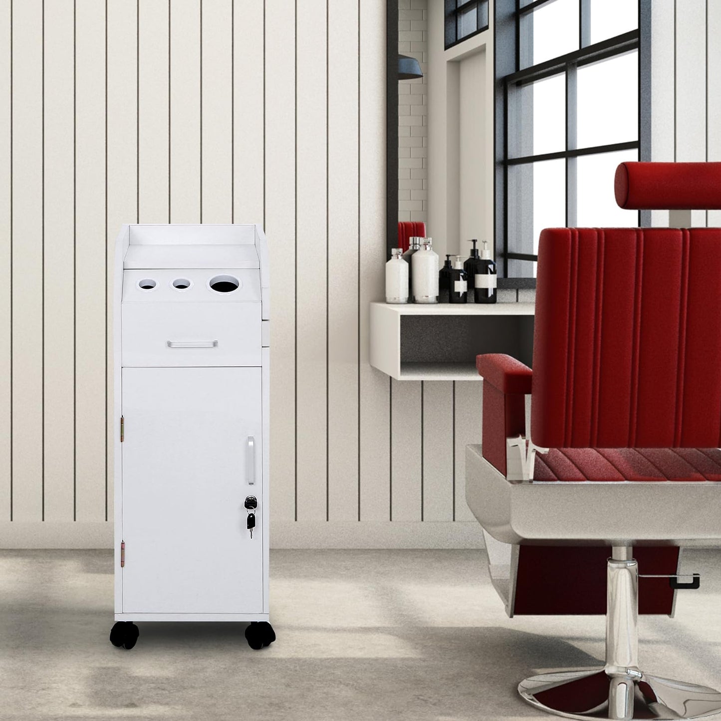 JHshop Salon Utility Station with Wheels Barber Hair Stylist Rolling Trolley Spa Storage Furniture,Salon Trolley Cart with Wheels & Drawers,Hair Cart Organizer,Rolling Salon Storage Cabinets - White